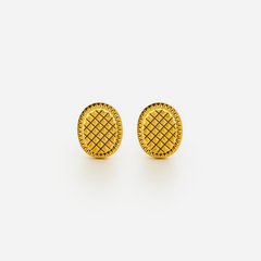 22K Gold Diamond-Cut Oval Stud Earrings