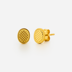 22K Gold Diamond-Cut Oval Stud Earrings