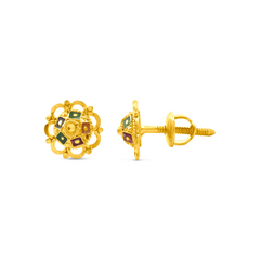 22K Gold Meenakari Blossom Stud Earrings