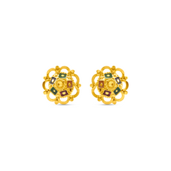 22K Gold Meenakari Blossom Stud Earrings