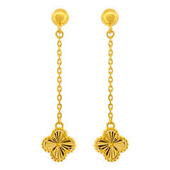 22K Gold Clover Chain Drop Earrings