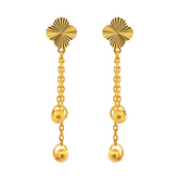 22K Gold Clover Double Chain Drop Earrings