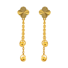 22K Gold Clover Double Chain Drop Earrings