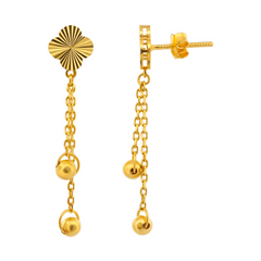 22K Gold Clover Double Chain Drop Earrings