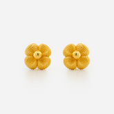 22K Gold Beaded Floral Stud Earrings
