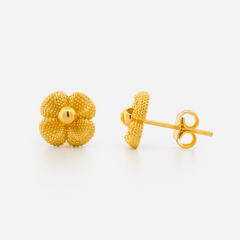 22K Gold Beaded Floral Stud Earrings