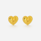 22K Gold Sparkling Heart Stud Earrings