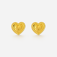 22K Gold Sparkling Heart Stud Earrings
