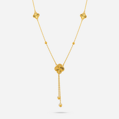 22k Gold Clover Tassel Drop Necklace