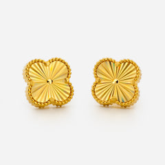 22K Gold Diamond-Cut Clover Earrings