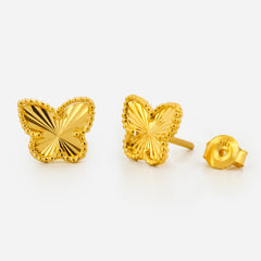 22K Gold Diamond-Cut Butterfly Stud Earrings