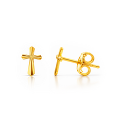 22K Gold Cross Stud Earrings