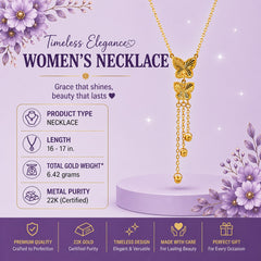 22k Gold Butterfly Tassel Drop Necklace