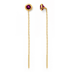 22K Gold Faushia Pink Stone Sui Dhaga Earrings