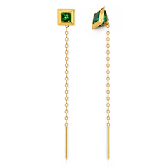 22K Gold Green Stone Sui Dhaga Earrings