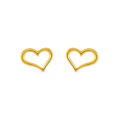 22K Gold Open Heart Stud Earrings