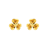 22K Gold Heart Leaf Clover Stud Earrings