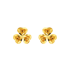 22K Gold Heart Leaf Clover Stud Earrings