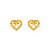 22K Gold Bow Heart Stud Earrings