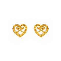 22K Gold Bow Heart Stud Earrings