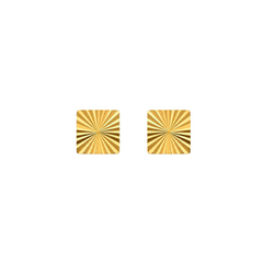 22K Gold Sunburst Square Stud Earrings