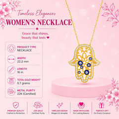 22K Gold Elegant Hamsa Hand Evil Eye Necklace