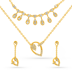 22K Gold Layered Necklace & Earrings Set