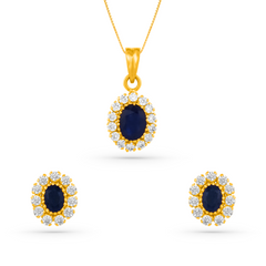 22K Gold Royal Neelam Pendant with Earrings Set