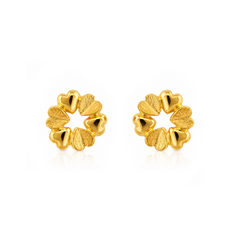 22K Gold Heart Petal Floweral Stud Earrings