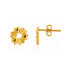 22K Gold Heart Petal Floweral Stud Earrings