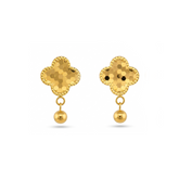 22K Gold 3D Clover Drop Earrings
