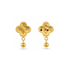 22K Gold 3D Clover Drop Earrings