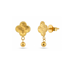 22K Gold 3D Clover Drop Earrings