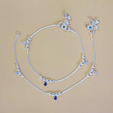 Silver Beaded Blue Stone Anklets