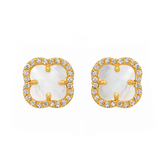22K Gold Mother Of Pearl Clover Earrings