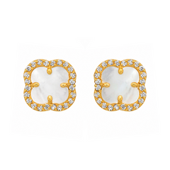 22K Gold Mother Of Pearl Clover Earrings