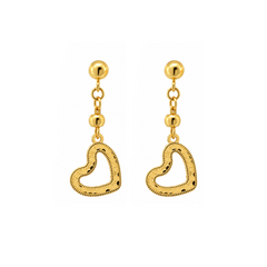 22K Gold Textured Heart Drop Earrings
