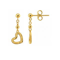22K Gold Textured Heart Drop Earrings