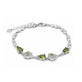 Silver Green Lotus Crystal Bracelet