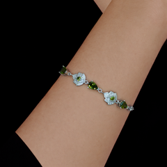 Silver Green Lotus Crystal Bracelet