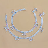 Silver Multi Accent Triple Gungroo Anklets
