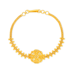 22K Gold Graceful Bracelet with Floral Filigree
