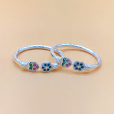 Silver Blue Floral Meenakari Baby Kadas - Set of 2