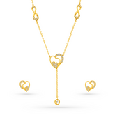 22K Gold Heart Drop Necklace & Earrings Set
