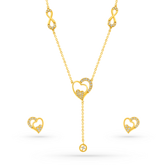 22K Gold Heart Drop Necklace & Earrings Set