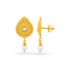 22K Gold Traditional Pearl Pendant with Earrings Set