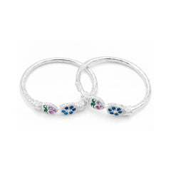 Silver Blue Floral Meenakari Baby Kadas - Set of 2