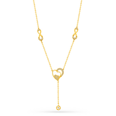 22K Gold Heart Drop Necklace & Earrings Set