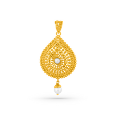 22K Gold Traditional Pearl Pendant with Earrings Set