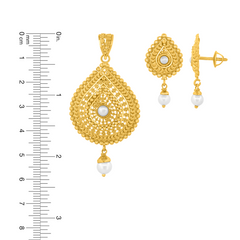 22K Gold Traditional Pearl Pendant with Earrings Set